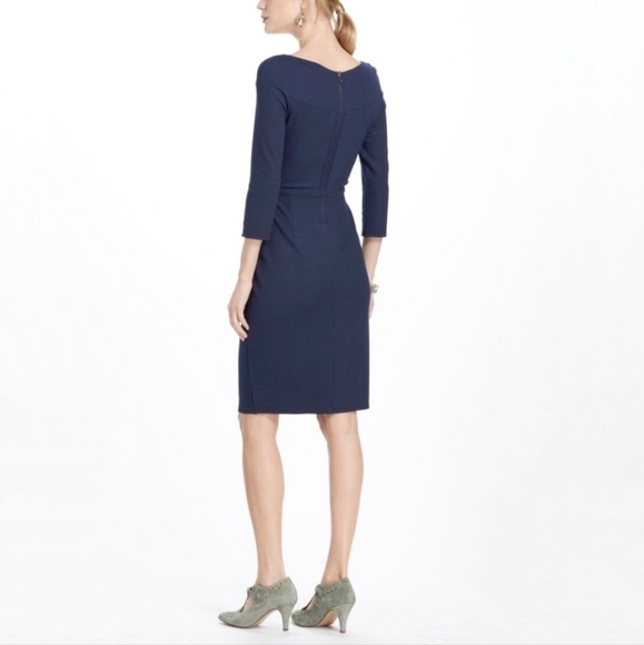 ANTHROPOLOGIE Bodycon Pencil Wrap Knot Dress Medium M Navy Blue - Picture 4 of 10